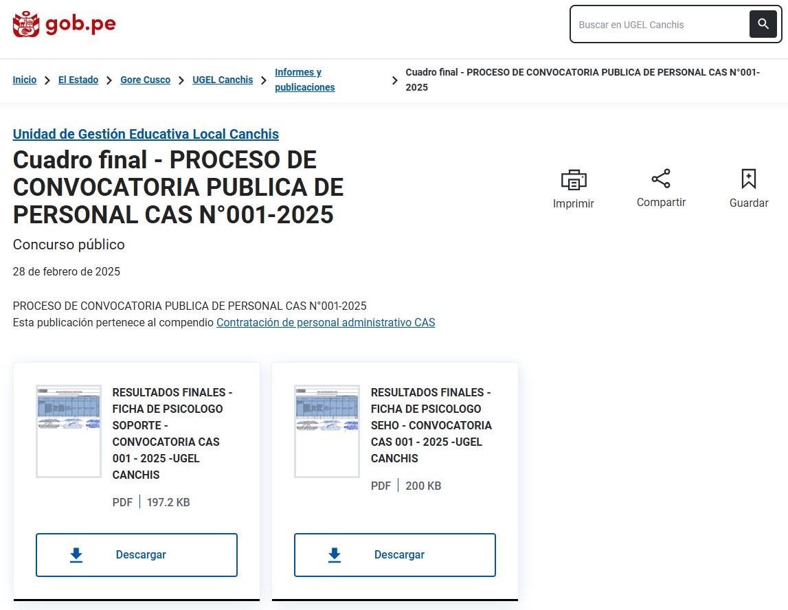 Cuadro final - PROCESO DE CONVOCATORIA PUBLICA DE PERSONAL CAS N°001-2025